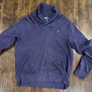Polo by Ralph Lauren Men's Purple Shawl Collar Pullover Sweater with Green Pony